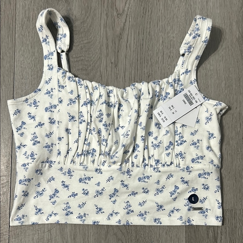 Hollister White and Blue Smocked Cropped Camisole